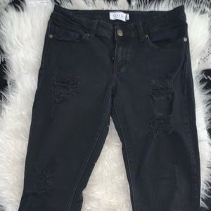 Black denim destruction skinny jeans